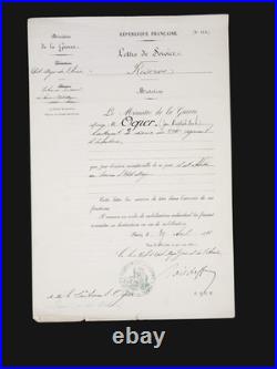 Raoul DE BOISDEFFRE Lettre de service manuscrite signée 1893