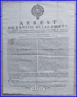 Rare Affiche Arrest Du Conseil D'état De Roy 1762 Papier Velin