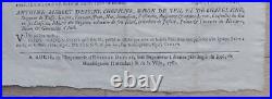 Rare Affiche Arrest Du Conseil D'état De Roy 1762 Papier Velin