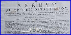 Rare Affiche Arrest Du Conseil D'état De Roy 1762 Papier Velin