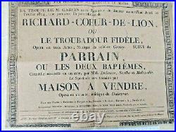 Rare Affiche Opéra Richard coeur de Lion 1824 Troupe Garçin Opéra Grety Dalayrac