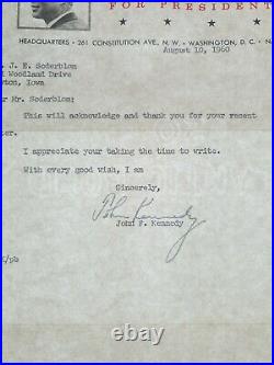 Rare John F Kennedy Pour President Signé Jfk Autographe Autopen Sénat Lettre USA