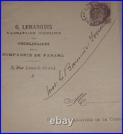 Rare Panama Canal Document Lemarquis /baronne Yversen Lur Saluces Yquem 1905