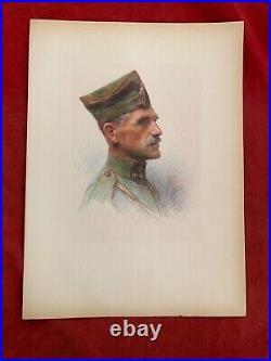 Rare Ww 1 Pastel Eugene Burnand Capitaine D'artillerie Belgique 1922