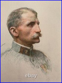 Rare Ww 1 Pastel Eugene Burnand Capitaine Du Genie France 1922