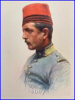 Rare Ww 1 Pastel Eugene Burnand Chasseur D'afrique Oran Algerie 1922