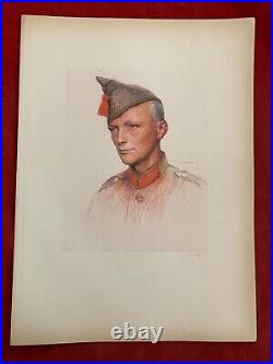 Rare Ww 1 Pastel Eugene Burnand Soldat D'infanterie Belgique 1922