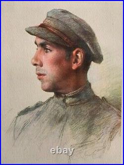 Rare Ww 1 Pastel Eugene Burnand Soldat D'infanterie France 1922