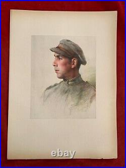 Rare Ww 1 Pastel Eugene Burnand Soldat D'infanterie France 1922