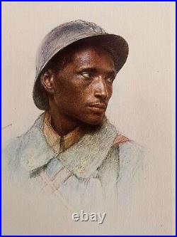 Rare Ww 1 Pastel Eugene Burnand Soldat De Somali- Djibouti Afrique- 1922