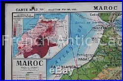 Rare ancienne carte scolaire Maroc Physique Etapes pacification Française 11,2m