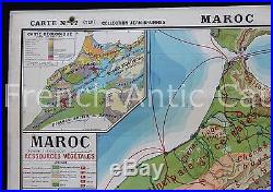 Rare ancienne carte scolaire Maroc Physique Etapes pacification Française 11,2m