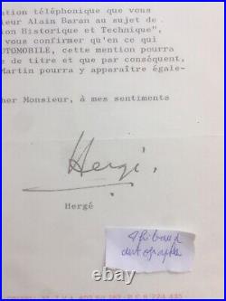 Rare belle lettre tapuscrite signée Hergé dédicace autographe 1978 Tintin signed