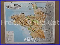 Rare carte scolaire ancienne Massif Amoricain Marges Bretagne géologie 104 Varon