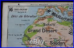 Rare carte scolaire vintage Afrique Physique 16 Vidal Lablache 11,2 m Sahara