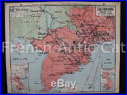 Rare carte scolaire vintage COCHINCHINE Politique 40 Lablache Vietnam 1180,96 m