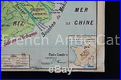 Rare carte scolaire vintage COCHINCHINE Politique 40 Lablache Vietnam 1180,96 m