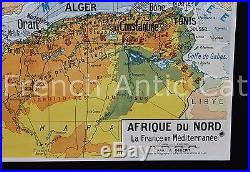Rare carte scolaire vintage Delagrave Indochine Française Afrique Nord 123103