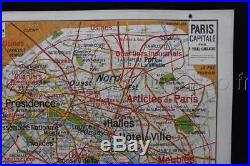 Rare carte scolaire vintage PARIS capitale 24 France Lablache 11999cm Loft P439