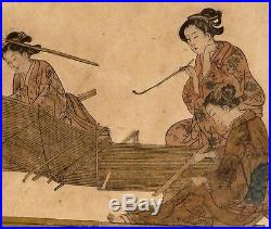 Rare et belle gravure du Japon, époque fin XVIII éme, 3 femmes en Kimono