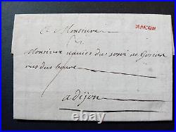 Rare marque postale MACON en rouge sur lettre complète du 23.02.1759. Superbe