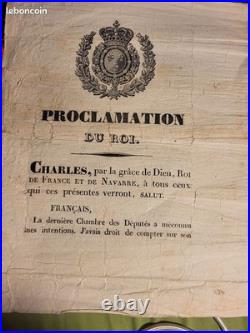 Rare proclamation du roi Charles X de juin 1830 menant à Révolution de juillet