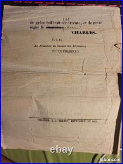 Rare proclamation du roi Charles X de juin 1830 menant à Révolution de juillet