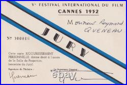 Raymond QUENEAU Carte de membre autographe FESTIVAL DE CANNES 1952