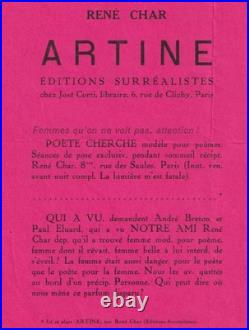 René CHAR lettre autographe signée sur le fameux prospectus surréaliste d'Artine