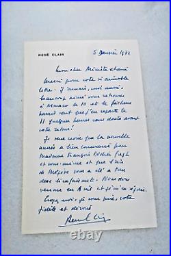 René CLAIR belle lettre autographe + réponse du ministre