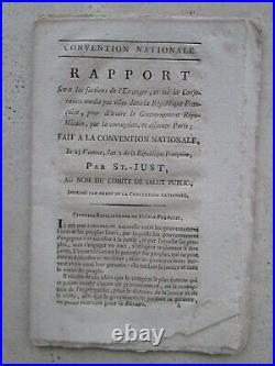 SAINT-JUST Rapport sur les factions de l'étranger, 1794. Portrait encadré XIX°