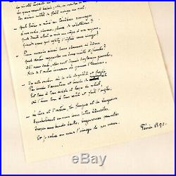 SULLY PRUDHOMME 5 poèmes manuscrits inédits 1890 + envoi autographe signé