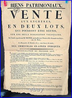 Saint-Germain en Laye(Yvelines) Rare Affiche de vente de biens Patrimoniaux 1817