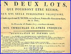 Saint-Germain en Laye(Yvelines) Rare Affiche de vente de biens Patrimoniaux 1817