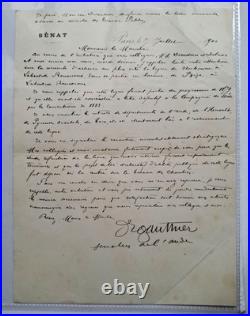 Sénateur Armand Gauthier Lettre autographe signée 1900