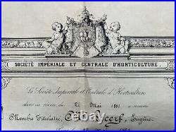 Société Impériale et centrale d'horticulture 1860 SNHF Lithographie Nomination