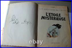 TINTIN autographe Hergé TINTIN dédicace Hergé sur album de 1954 un peu jauni