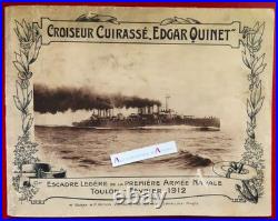 Toulon 1912 Croiseur cuirassé Edgar QUINET armée navale 36p / photos / rare