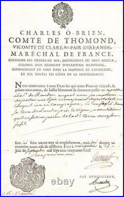 Tres Rare 1759 Laisser Passer Signe Charles O-brien Comte De Thomond Montpellier