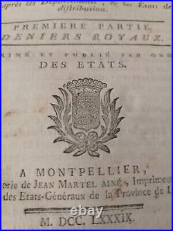 Très Rare 3 Livres Compte Rendu Dépenses Générales Du Languedoc! 1789