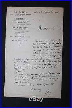 Très intéressante lettre de La Plume 1896 sur le travail de Félicien Rops Vanier