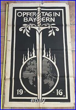 Très rare affiche poster propagande opfertag in bayern 1916 lithographie germany