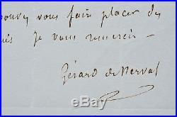 Très rare billet autographe signé de Gérard de Nerval