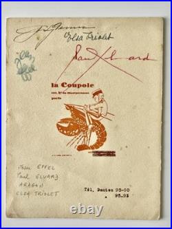 Unique Document Autographe, signé par ÉLUARD, ARAGON, Elsa TRIOLET