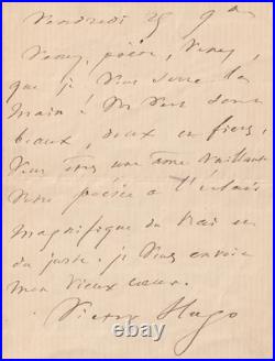 Victor HUGO Belle lettre autographe signée à un poète, de son vieux coeur