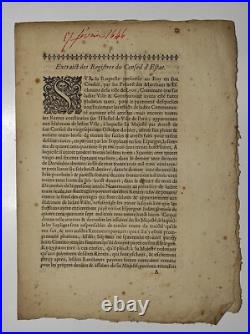 Vieux Papiers-Extrait des Registres du Conseil d'État 1646 signé Jacques Bordier