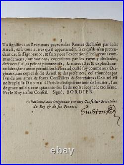 Vieux Papiers-Extrait des Registres du Conseil d'État 1646 signé Jacques Bordier