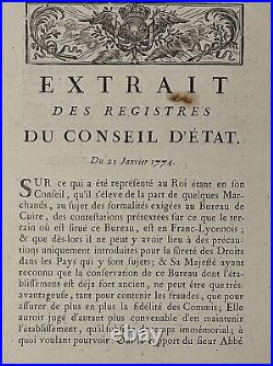 Vieux Papiers Extrait des Registres du Conseil d'état 1774