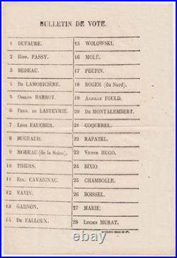 Votez Victor HUGO! Grand bulletin de vote des élections législative de 1849