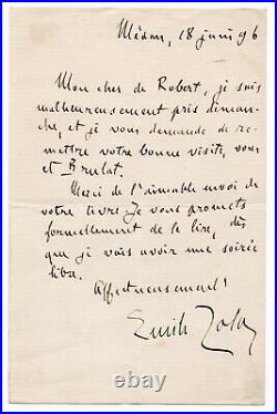 ZOLA Émile Lettre autographe signée, adressée à Louis de Robert, 18 juin 1896